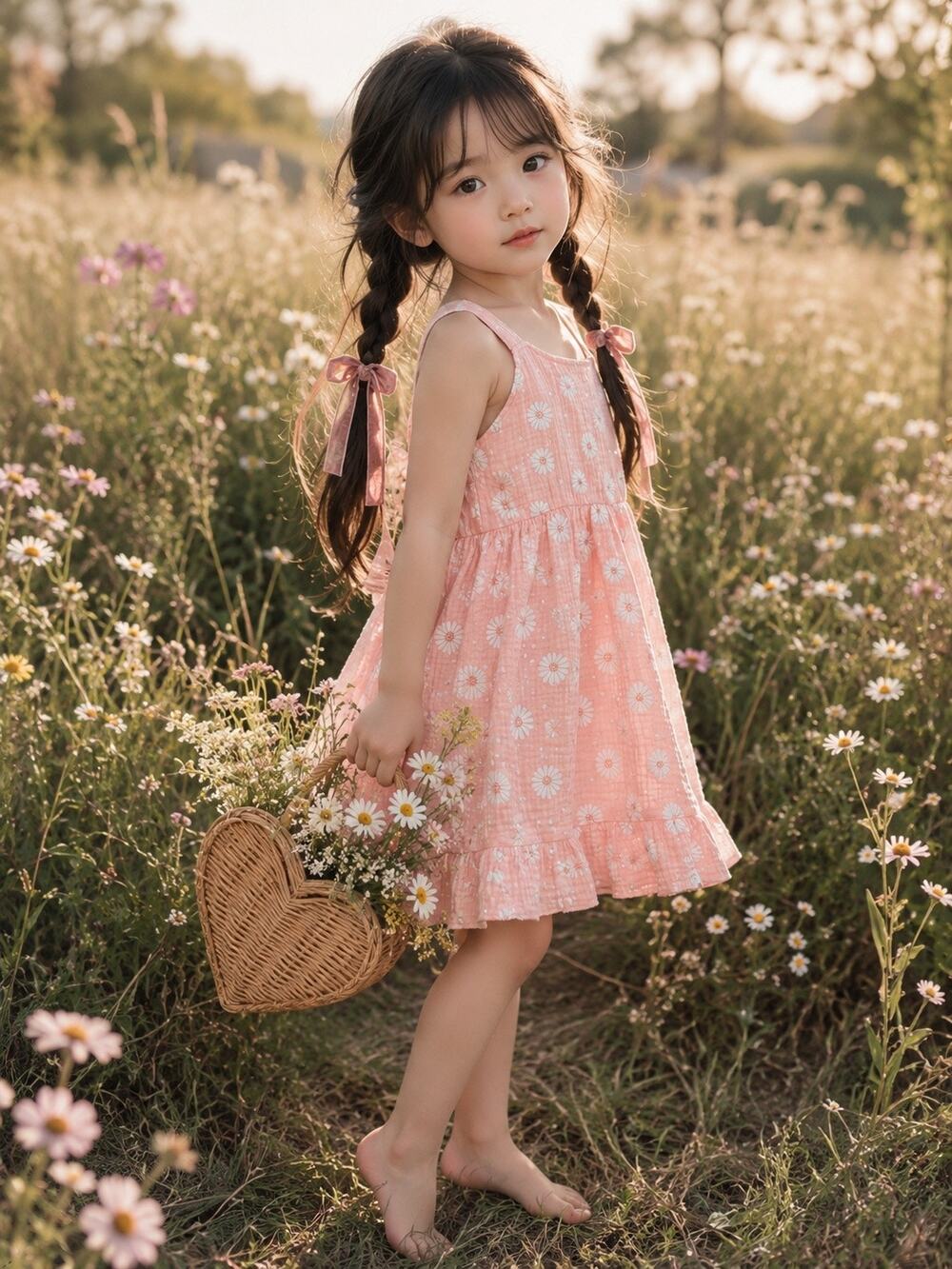 Gathering Daisies Blush Pink Floral Gauzy Muslin Dress 6/7